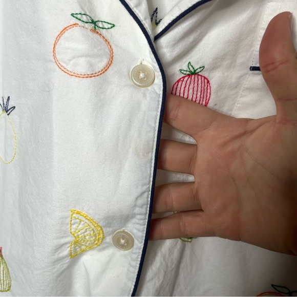 Printfresh Embroidered Fruit Short Sleeve Button Down & Shorts Pajama Set - Picture 14 of 16